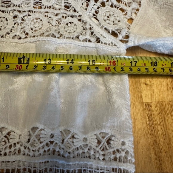 Women's S White Cotton Tunic Lace Crochet Boho Peasant Hippie 3/4 Sleeve - Picture 8 of 12
